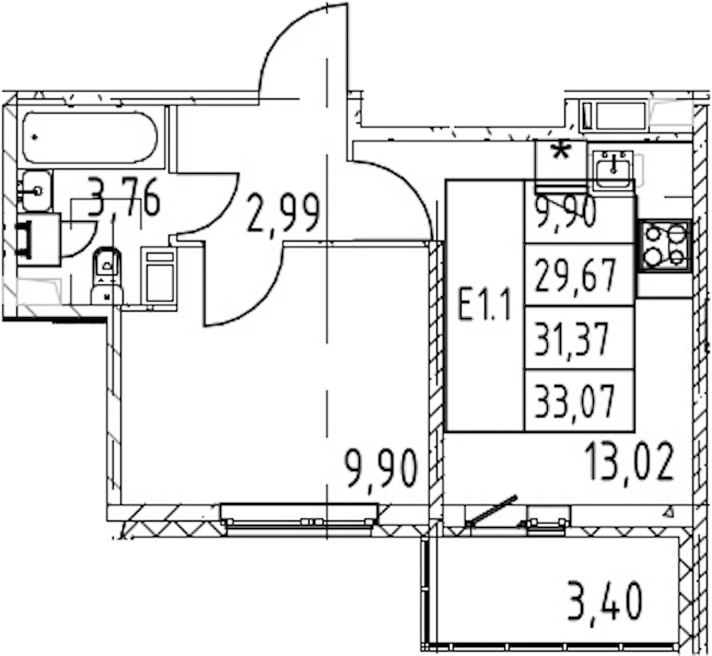 1-комнатная квартира 31.37 м², 4/12 эт., ЖК «Полис ЛАВрики»